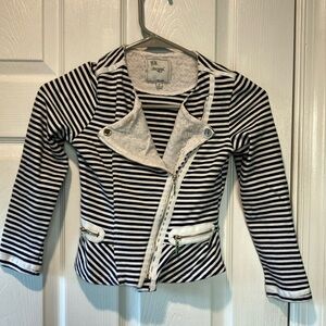 Mayoral girl  size 7/8 navy and White striped statement Jacket top shirt